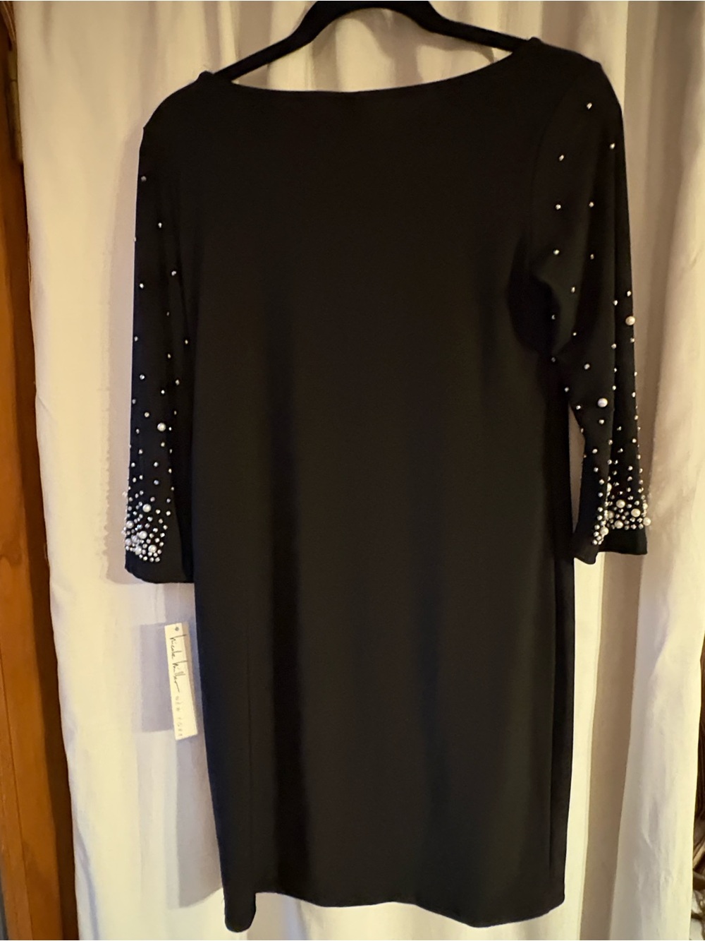 Nicole Miller New York Black Rhinestone Pearl Sleeve Dress Size S NWT